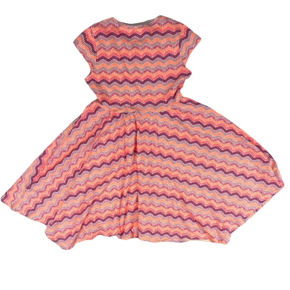Gymboree Girls Short Sleeve Dress Zig Zag Waves Neon Pink, Purple Size M 7/8 NWT